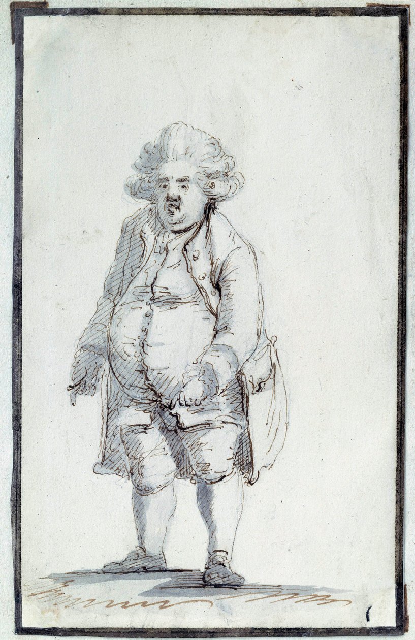 Revolución Francesa: Caricatura de Mirabeau-Tonneau, André Boniface Louis Riquetti, Vizconde de Mirabeau, conocido como Mirabeau-Tonneau por su corpulencia. Dibujo en tinta marrón de Jacques Louis de Jacques Louis David