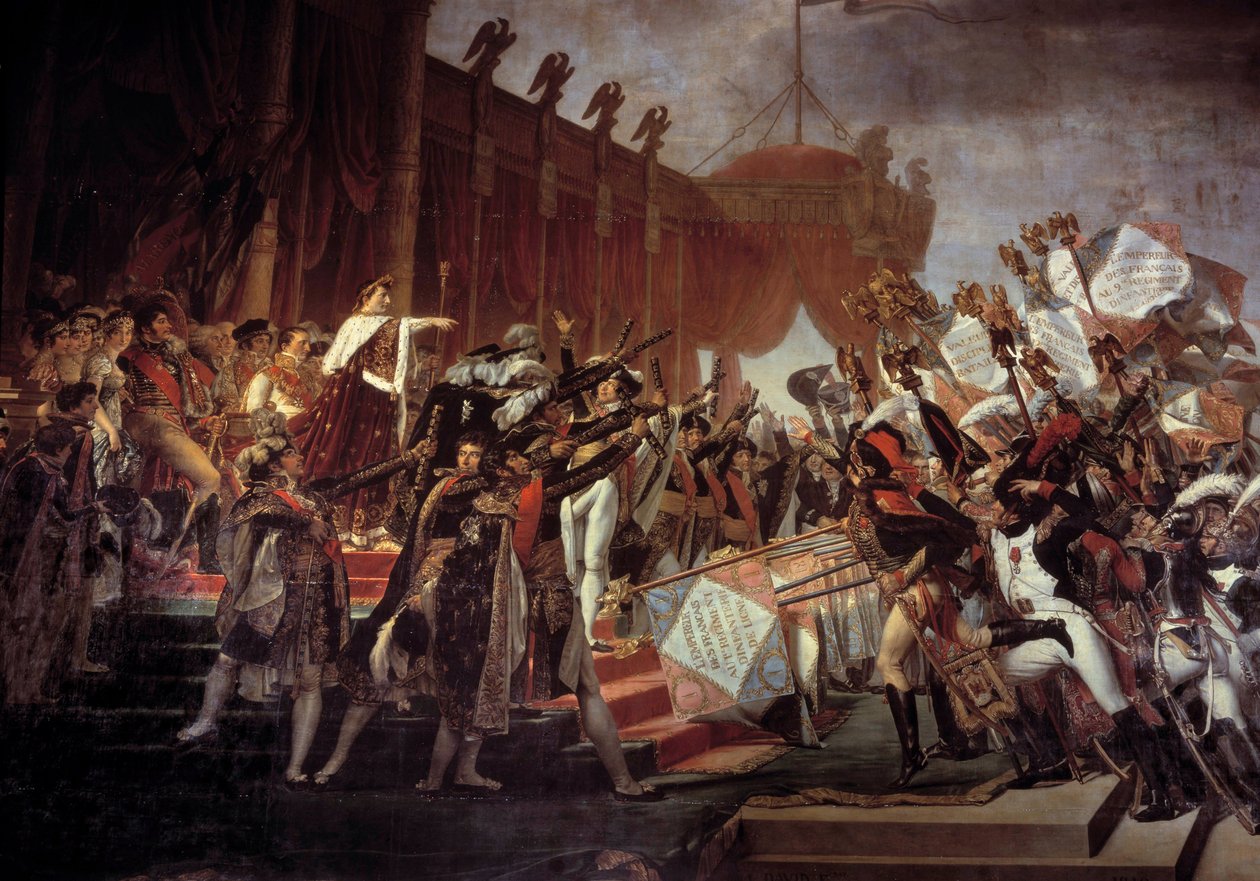 Juramento del ejército hecho al emperador Napoleón I (1769-1821) después de la distribución de las águilas en el Campo de Marte, 5/12/1804 (detalle) de Jacques Louis David
