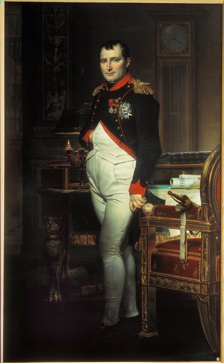 Retrato de cuerpo entero de Napoleón I (1769-1821) en su gabinete de trabajo en las Tullerías. Pintura de Jacques Louis David (1748-1825) 1812. Colección privada. de Jacques Louis David