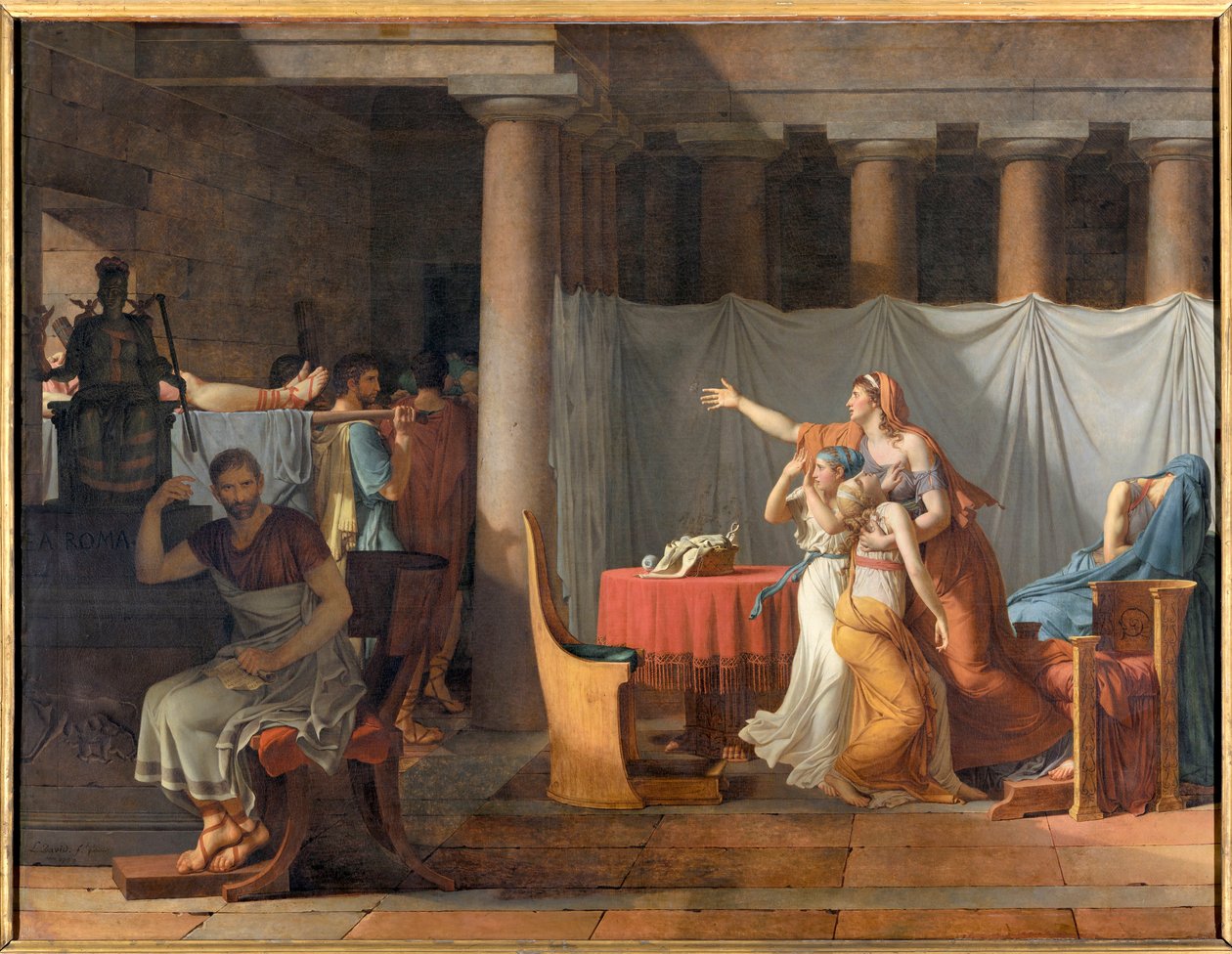 Los lictores informan a Lucio Junio Bruto (siglo VI a.C.) sobre los cuerpos de sus hijos de Jacques Louis David