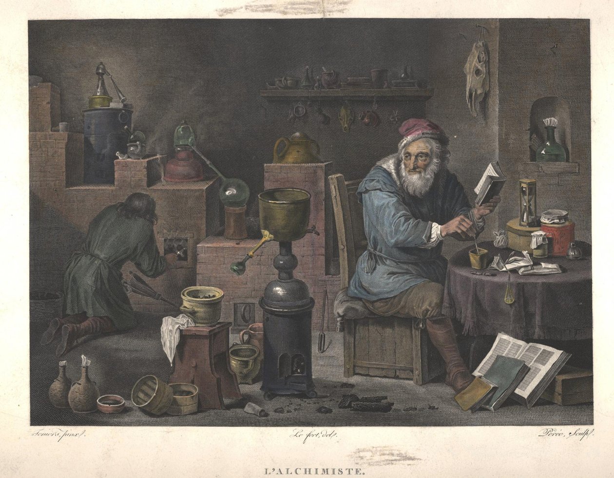 El alquimista después de la pintura de David Teniers de Jacques Louis Perée