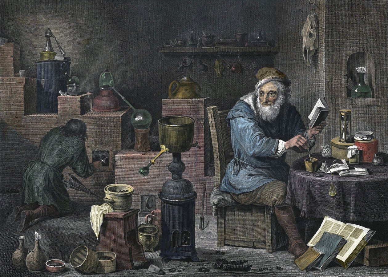El alquimista. Grabado de Jacques-Louis Pérée. Siglo XVII. de Jacques Louis Perée