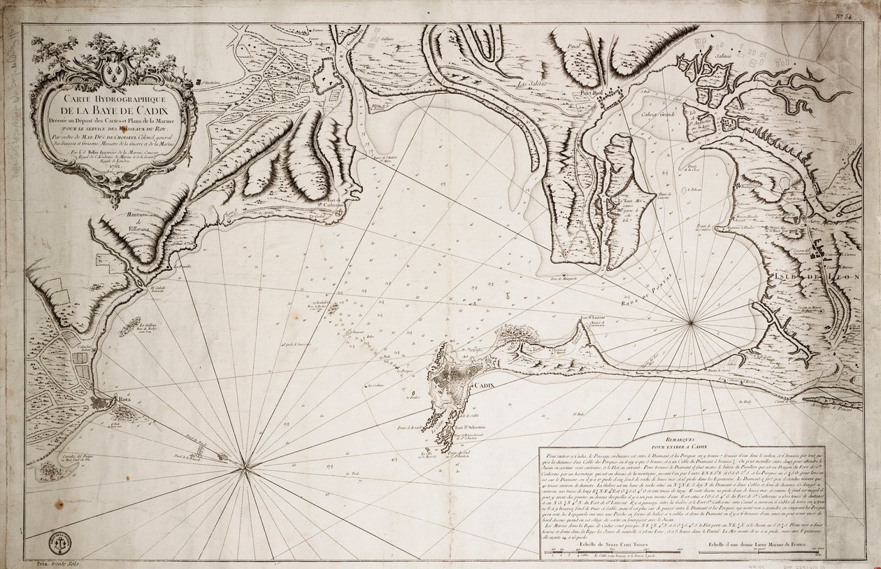Carta hidrográfica de la Bahía de Cádiz de Jacques Nicolas Bellin