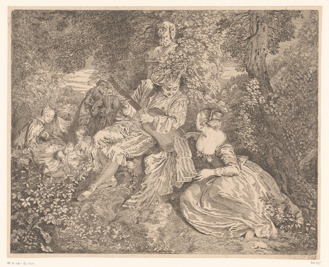 Elegante compañía haciendo música en un jardín de Jacques Philippe Le Bas