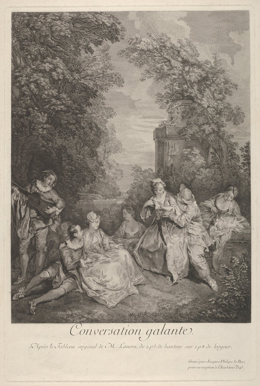 Conversación galante: parejas conversando en un jardín, 1743 de Jacques Philippe Le Bas