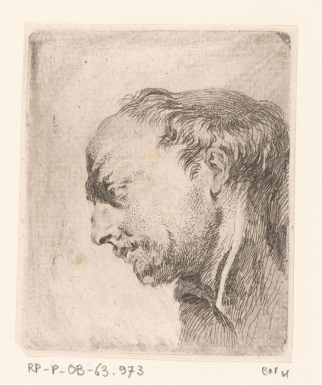 Hoofd van een kalende hombre Colección de varios garabatos y pruebas de aguafuerte (...) (título de la serie) de Jacques Philippe Le Bas