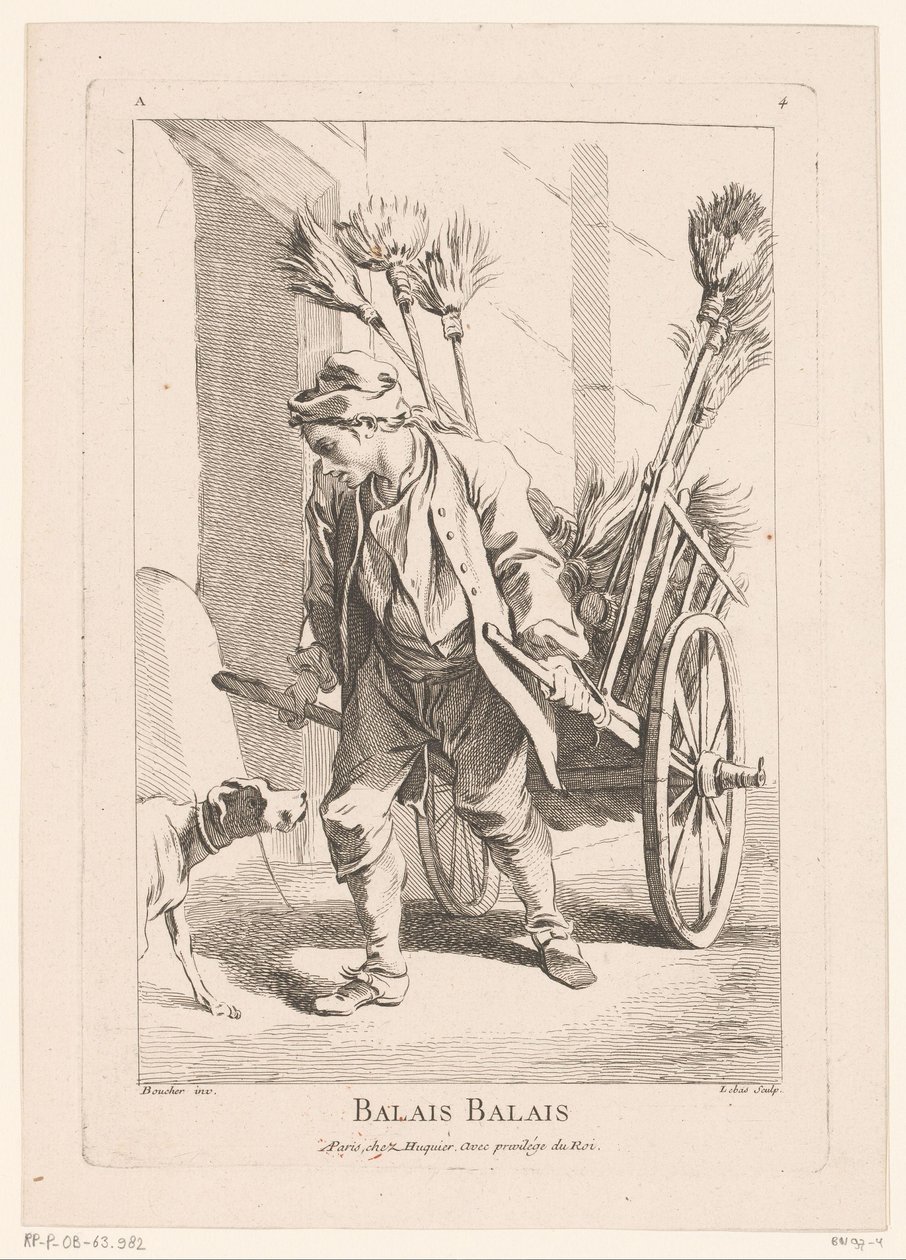 Vendedor ambulante con escobas Balais Balais (título sobre objeto) Cris de Paris (título de la serie) Vendedores ambulantes de París (título de la serie) de Jacques Philippe Le Bas