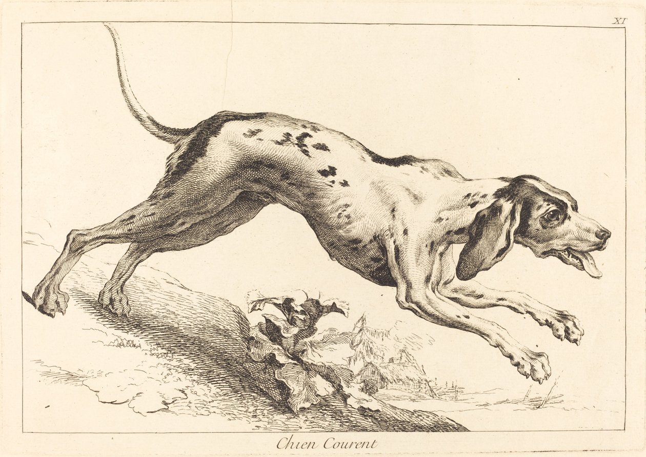 Perro corriendo de Jacques Philippe Le Bas and Jean Eric Rehn after Jean Baptiste Oudry