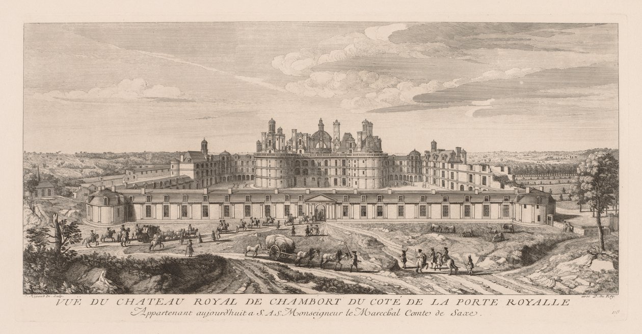 Vista del Castillo Real de Chambord, desde el lado de la Puerta Real de Jacques Rigaud
