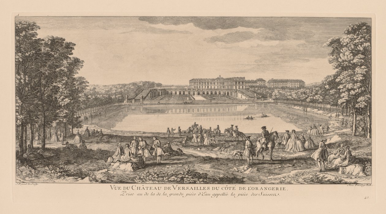 Vista del Castillo de Versalles, del lado de la Naranjal, tomada más allá del estanque de los Suizos de Jacques Rigaud