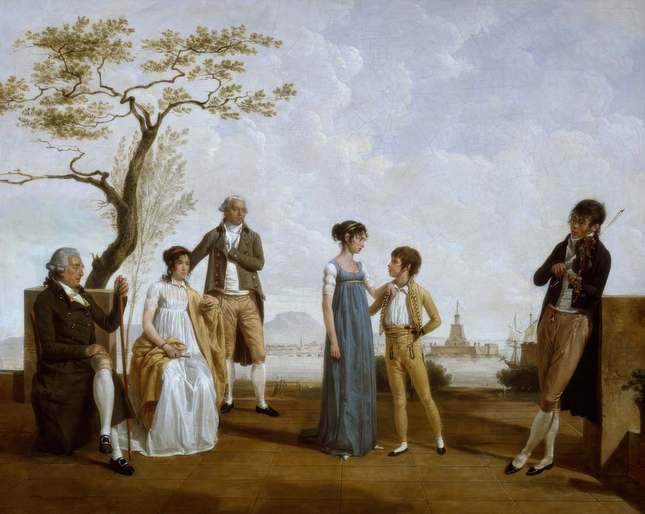 Foto de familia frente a un puerto de Jacques Sablet