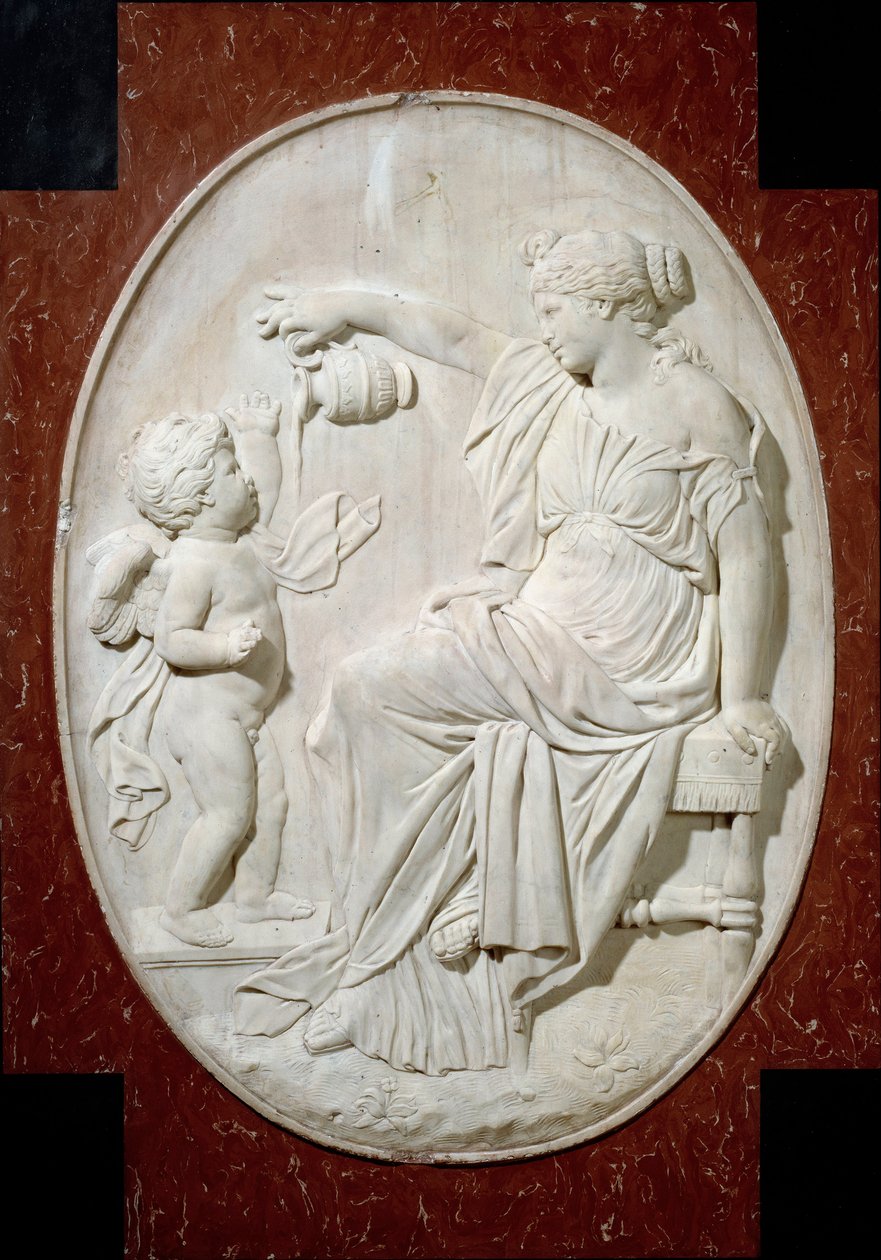 Monumento al corazón de Luis XIII: las cuatro virtudes cardinales. Templanza. Elemento decorativo del monumento funerario de Luis XIII en la iglesia de Saint Paul Saint Louis (Saint Paul) rue Saint Antoine en París. Relieve de mármol por Jacques Sarazin (1 de Jacques Sarazin