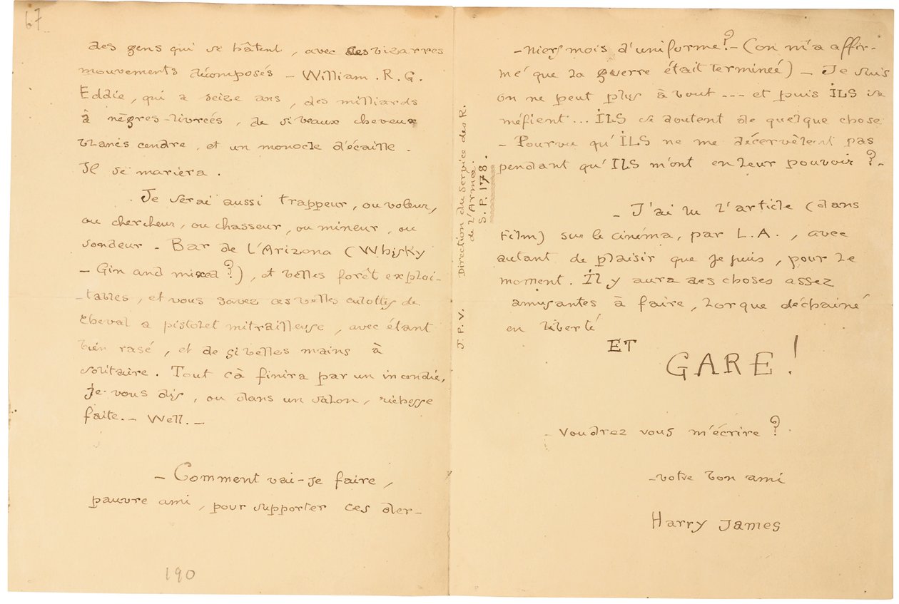 Carta de guerra autógrafa de Jacques Vache