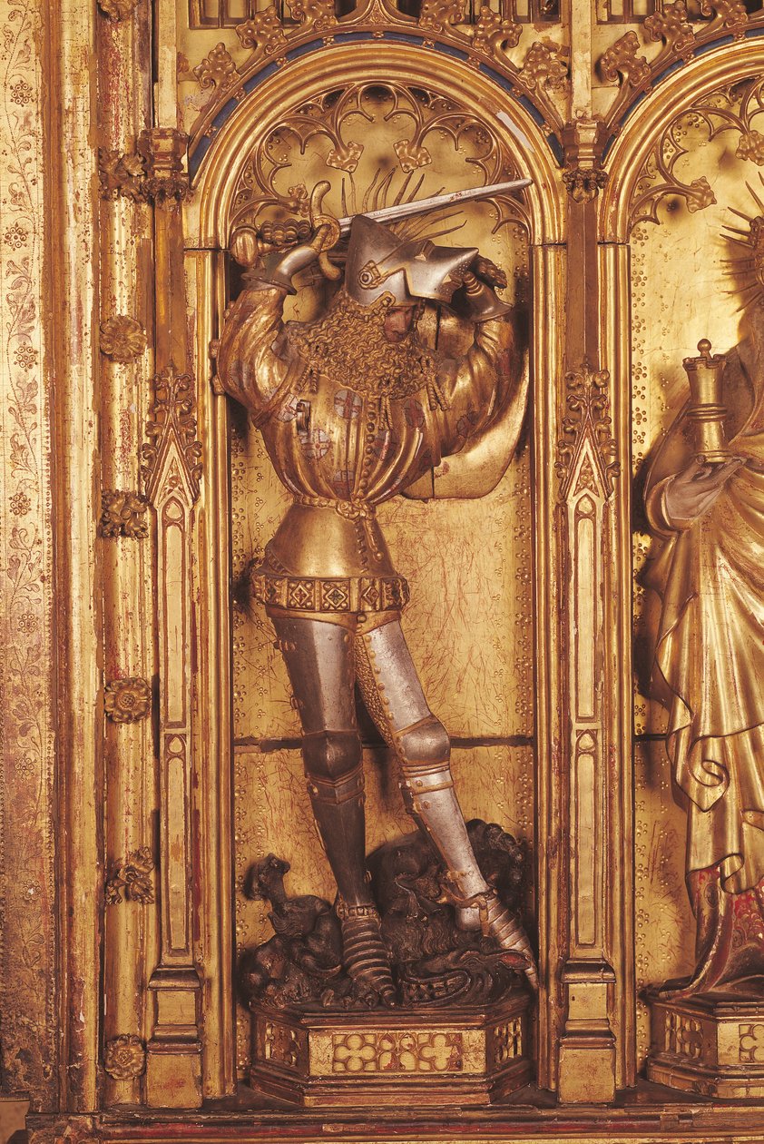 Retablo de la Crucifixión, detalle de San Jorge del panel izquierdo, de la Iglesia de Chartreuse de Champmol, c.1391 de Jacques de Baerze or Baers
