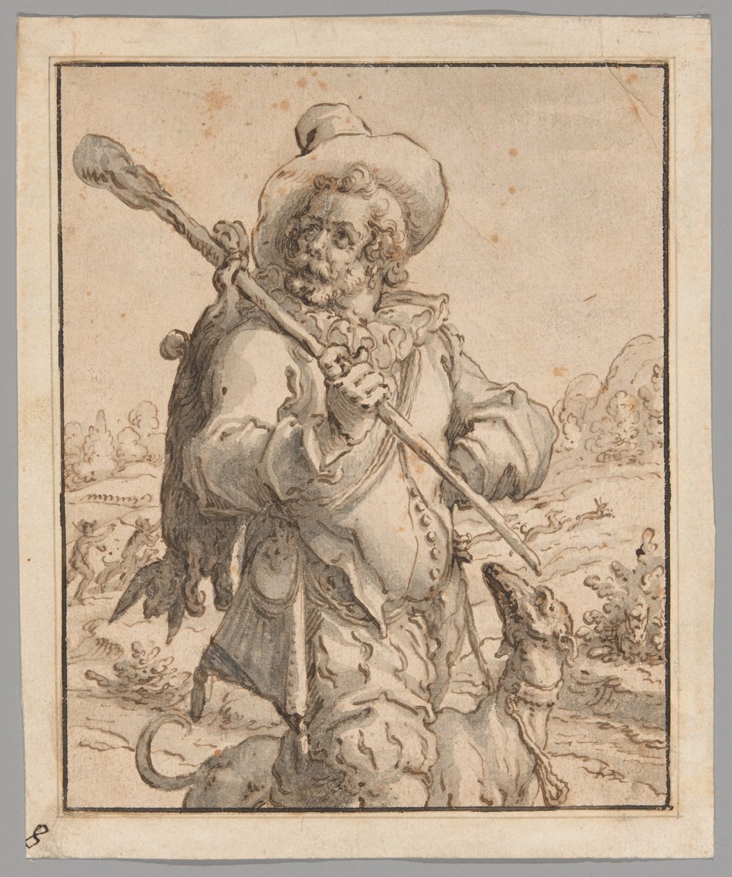 Un cazador con una liebre muerta y un perro (Estudio para "Terra") de Jacques de Gheyn II