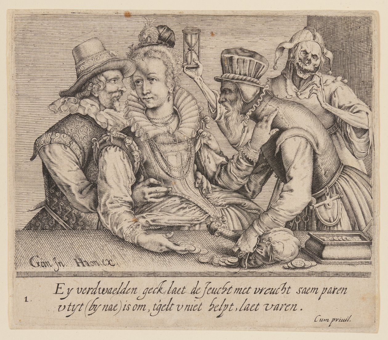 Una joven entre un joven y un viejo, de Amantes desiguales de Jacques de Gheyn II