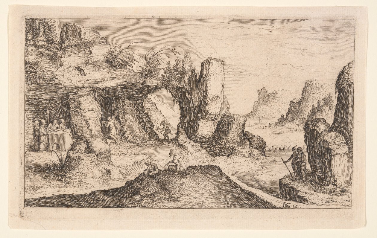 Paisaje con gruta y ermitaños, de Paisajes de Jacques de Gheyn II