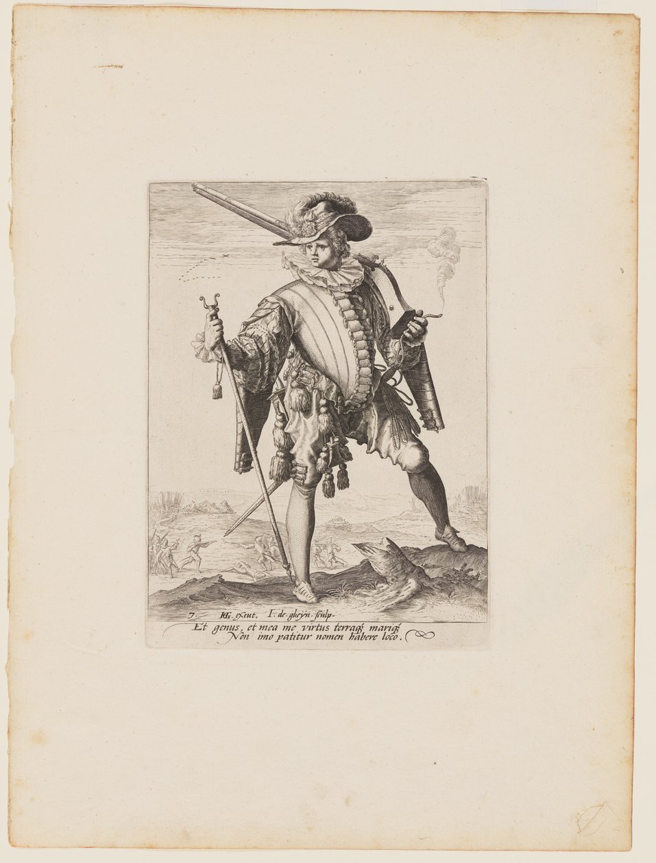 Soldado con arcabuz, de Oficiales y soldados de la escolta del emperador Rodolfo II de Jacques de Gheyn II