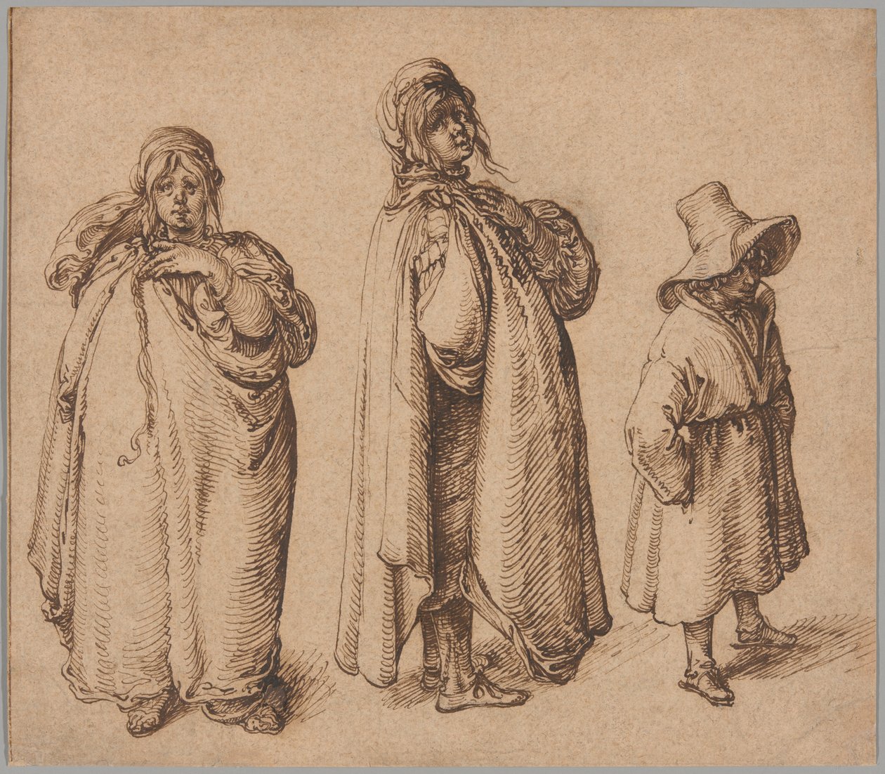 Dos estudios de una mujer gitana y un niño gitano con un gran sombrero de Jacques de Gheyn II
