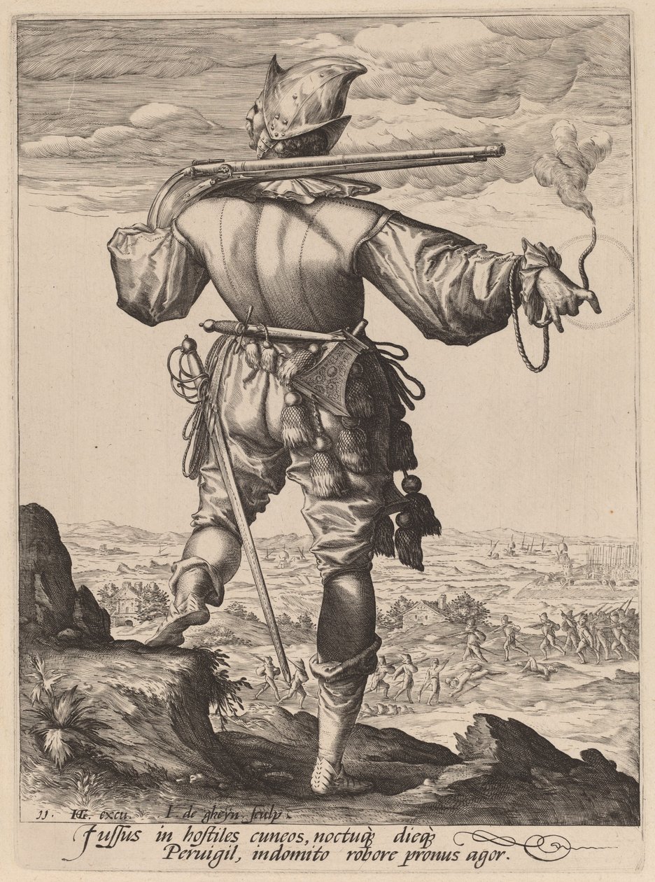 Mosquetero con casco de Jacques de Gheyn II after Hendrik Goltzius