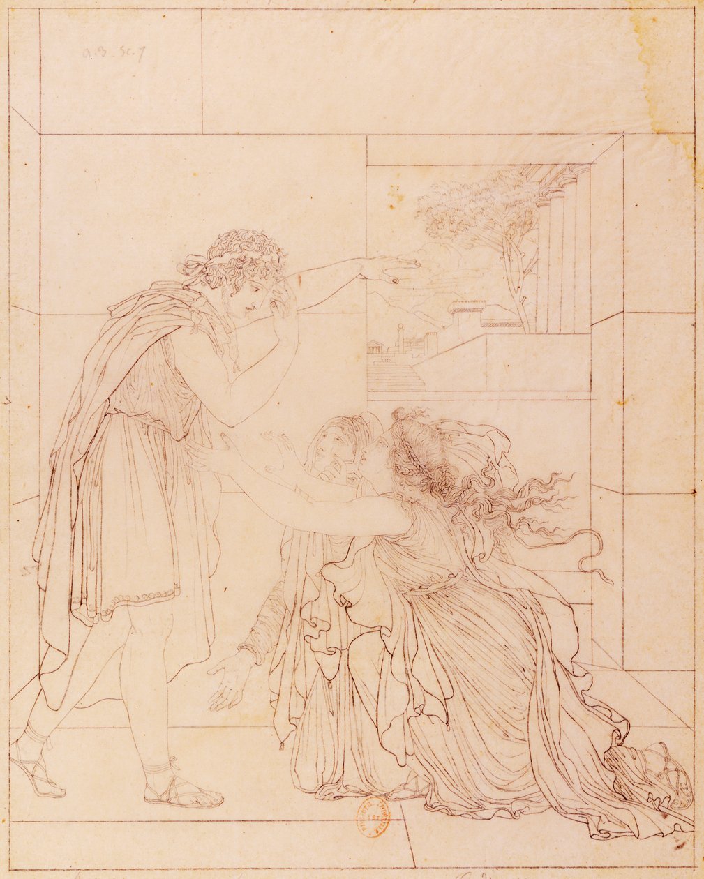 Andromaque a los pies de Pirro, ilustración para Andromaque de Jean Racine (1639-1699), por Jacques de Seve (1742-1788), dibujo de Jacques de Seve
