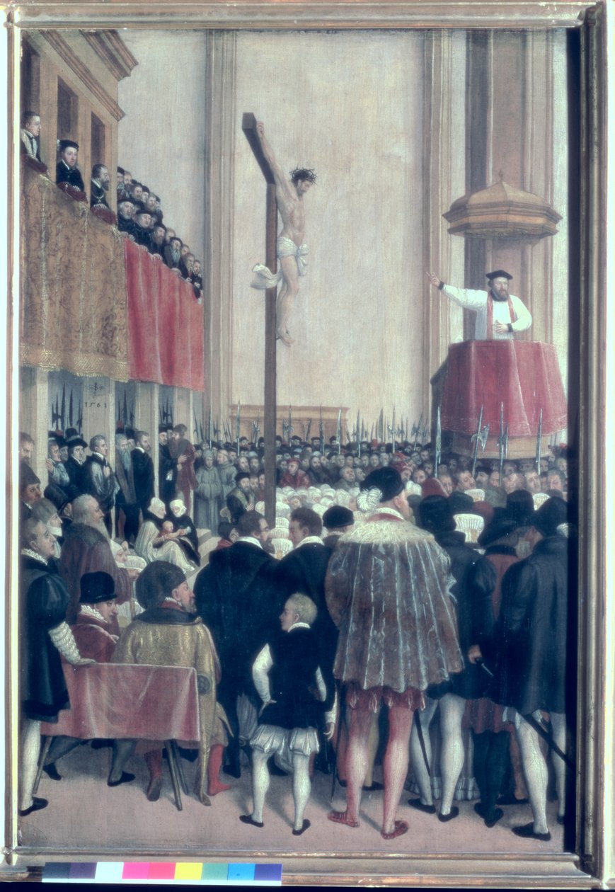 Sermón del legado papal, Cornelius Musso (1511-74), en la Augustinerkirche, Viena en 1561 de Jakob Seisenegger