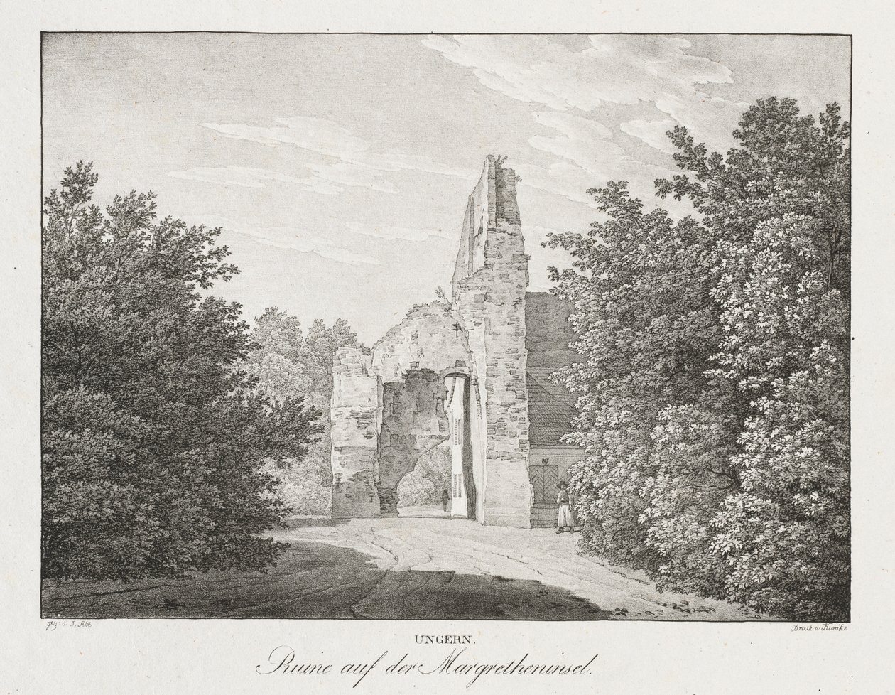 Ungern, ruinas en la isla de Margrethen de Jakob Alt