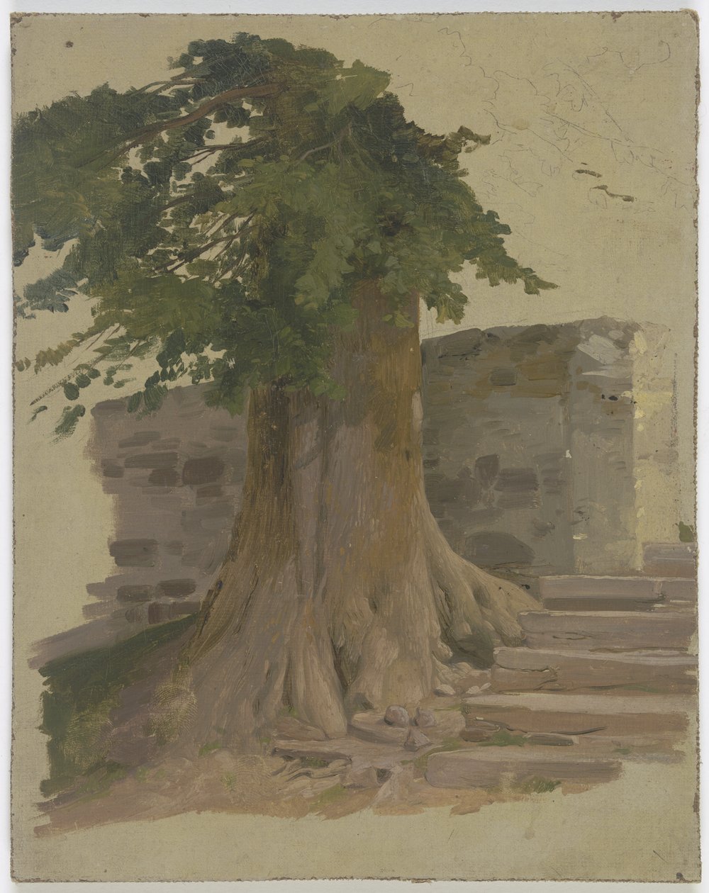 Árbol viejo junto a un trozo de muro de Jakob Becker