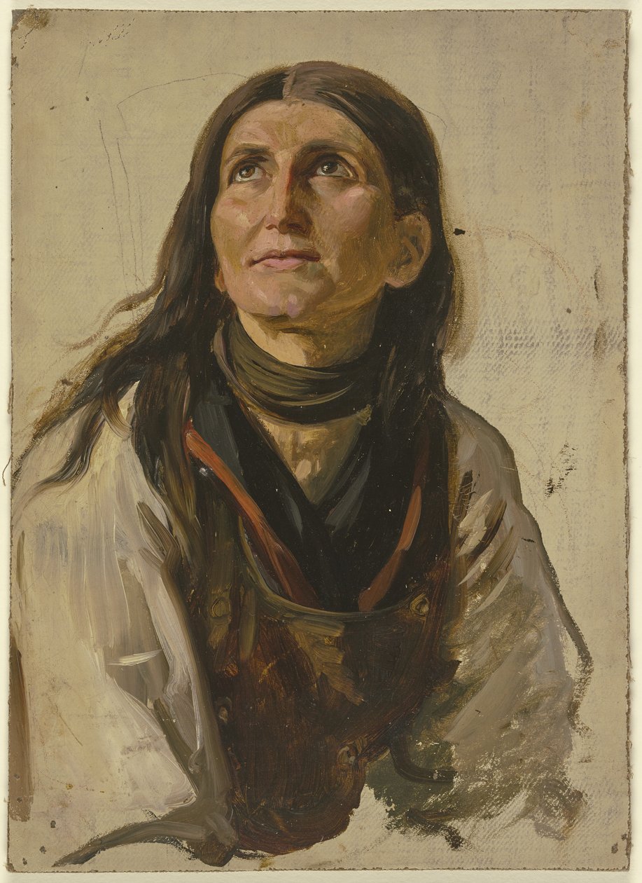 Retrato de una campesina sonriente con el cabello suelto de Jakob Becker