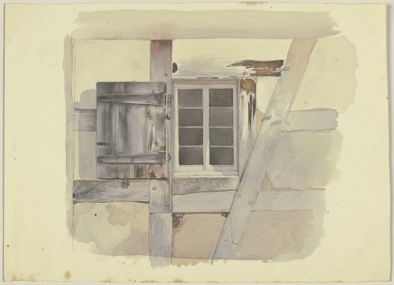 Ventana de una casa con entramado de madera de Jakob Becker