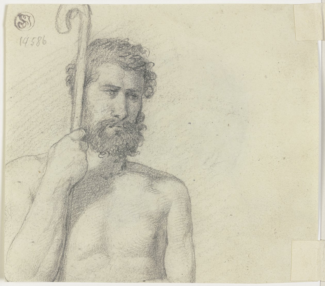 Desnudo masculino de medio cuerpo con cayado de pastor de Jakob Becker