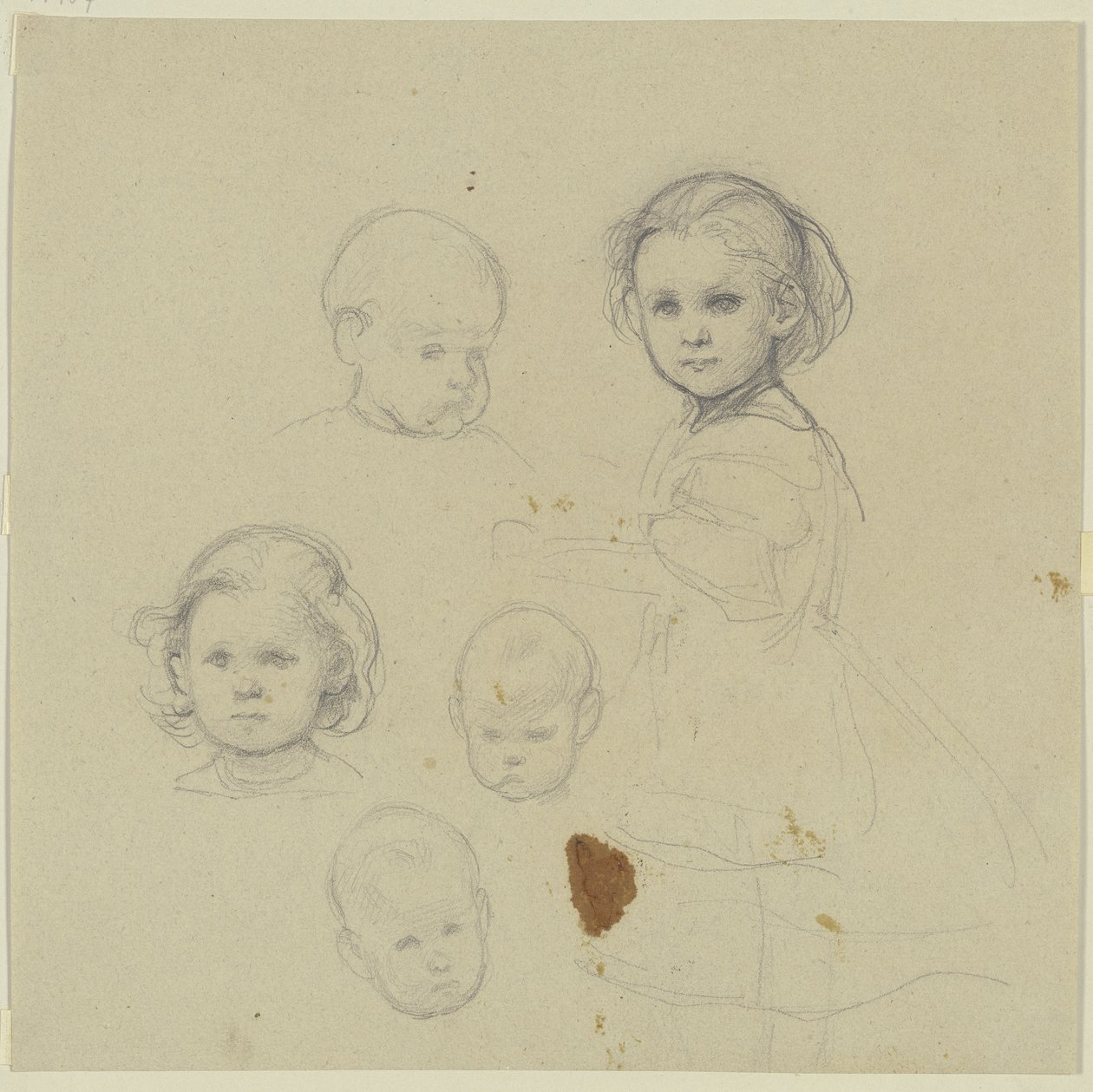 Estudios de niños, cinco cabezas de niños de Jakob Becker