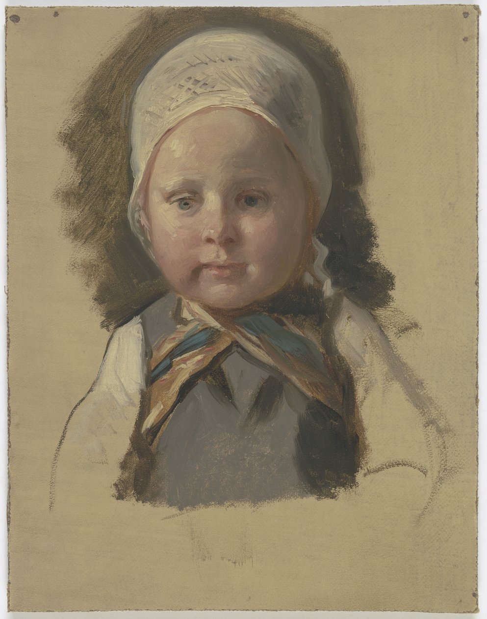 Niño pequeño con cofia blanca de Jakob Becker