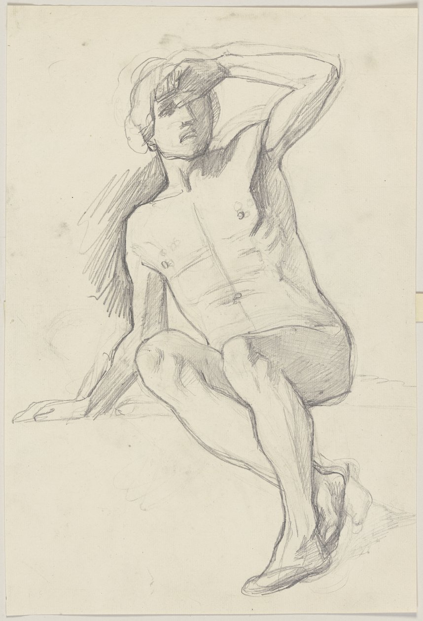 Desnudo masculino sentado, protegiéndose los ojos con la mano izquierda de Jakob Becker