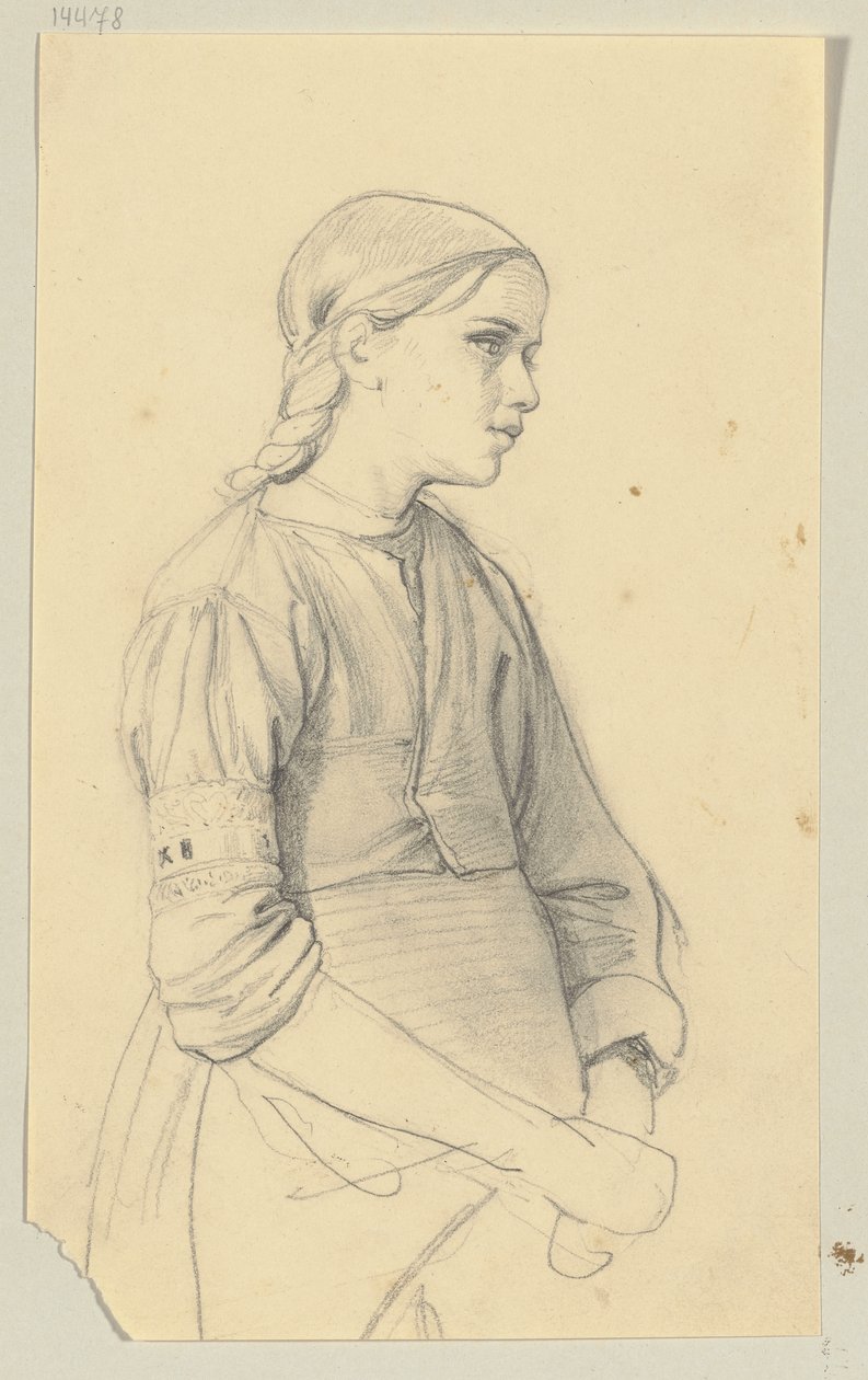 Estudio de una joven, rostro de perfil hacia la derecha de Jakob Becker