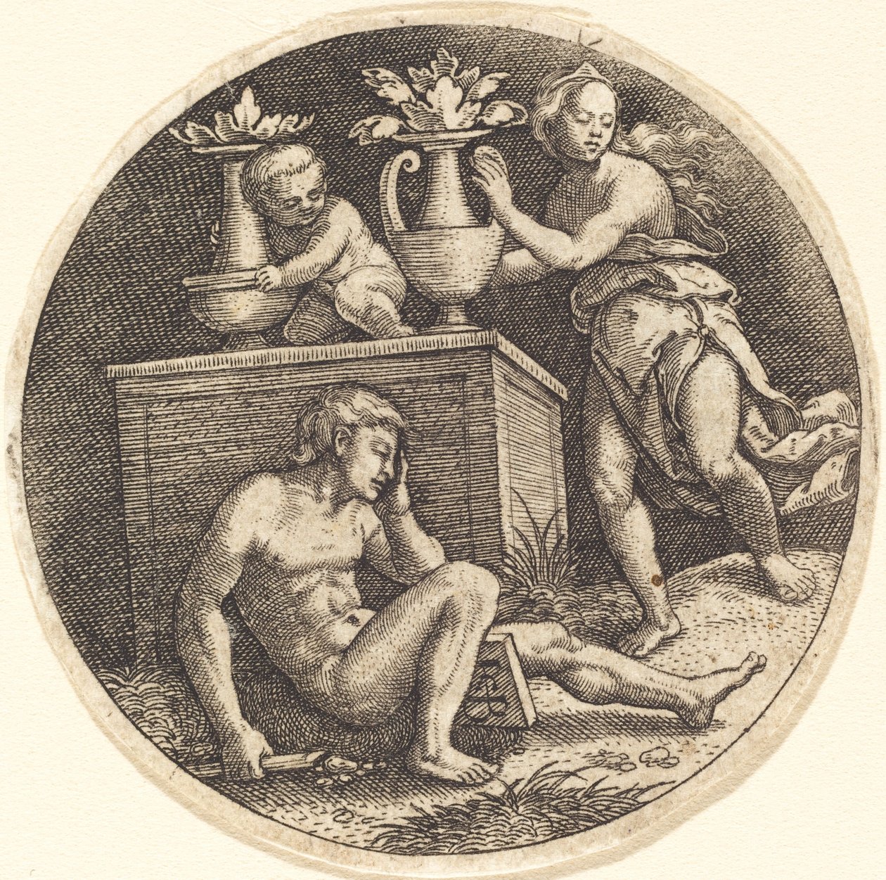 Joven durmiendo ante un altar de Jakob Binck