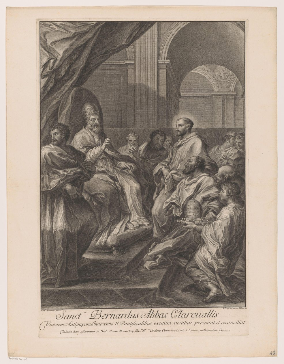 Heilige Bernardus van Clairvaux para paus Inocencio II San Bernardo Abad de Clareualis (título sobre objeto) de Jakob Frey (I)