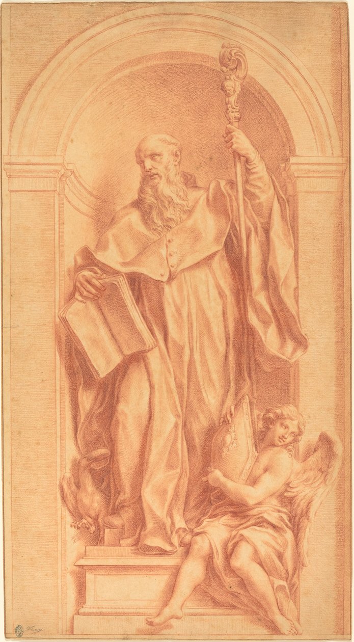 Una escultura de San Benito en un nicho de Jakob Frey
