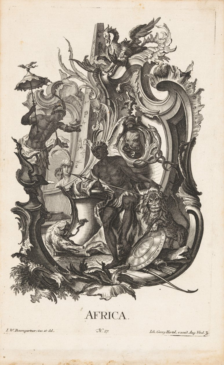 Rocaille con la personificación del continente africano África (título sobre objeto) Los cuatro continentes (título de la serie) de Jakob Gottlieb Thelott