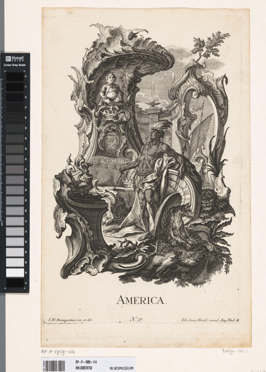 Rocaille con la personificación del continente de América América (título sobre objeto) Los cuatro continentes (título de la serie) de Jakob Gottlieb Thelott
