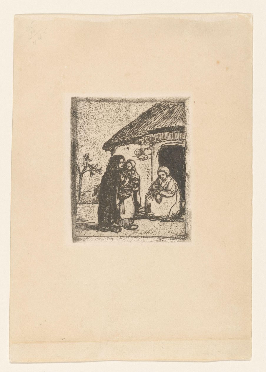Dos mujeres y un niño delante de una casa
Pequeña mendiga (título original) de Jakob Smits