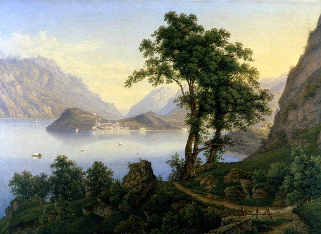 Vista de Bellagio en el Lago de Como. Siglo XIX de Jakob Suter