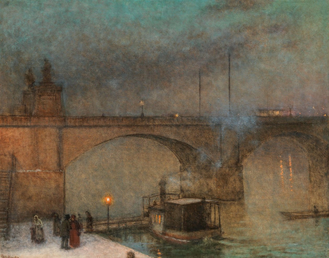 Praga, vapor en el Vltava antes del Puente Palacky, ca 1910-1915 de Jakub Schikaneder