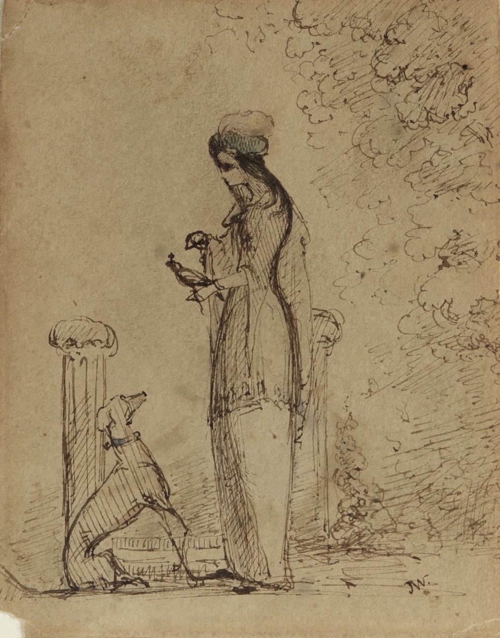 Una mujer con un perro y un pájaro de James Abbott McNeill Whistler