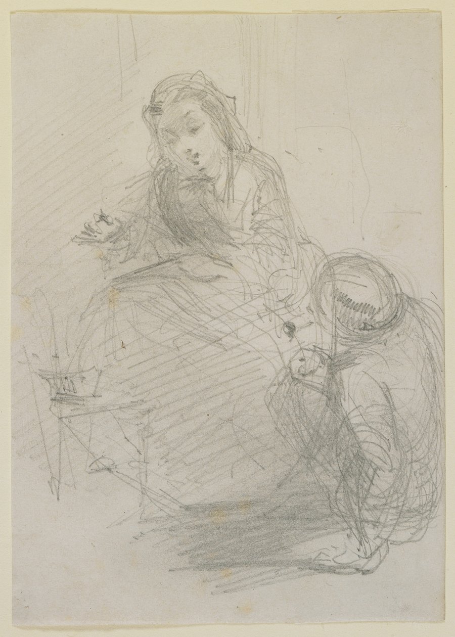 Dos Figuras: una niña sentada y un hombre en el suelo a su izquierda, c.1855-59 de James Abbott McNeill Whistler