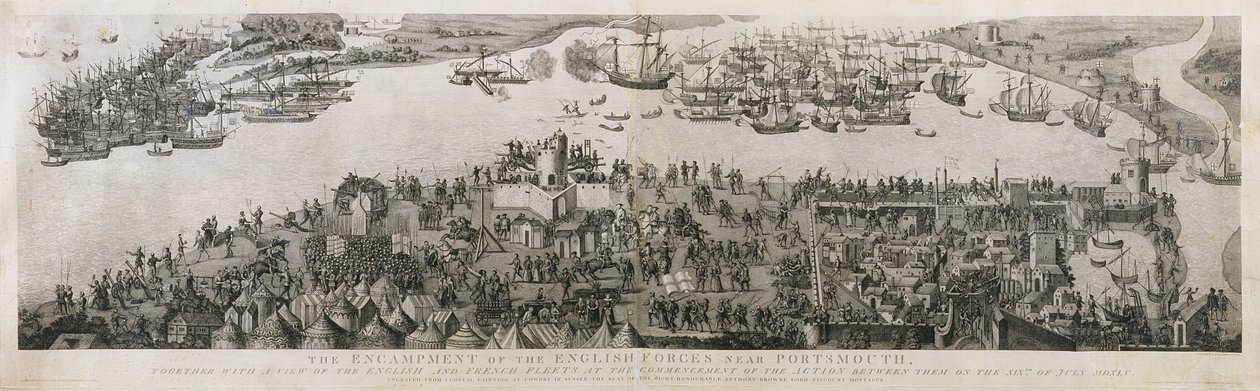 El campamento de las fuerzas inglesas cerca de Portsmouth durante la Batalla del Solent, 1778 de James Basire