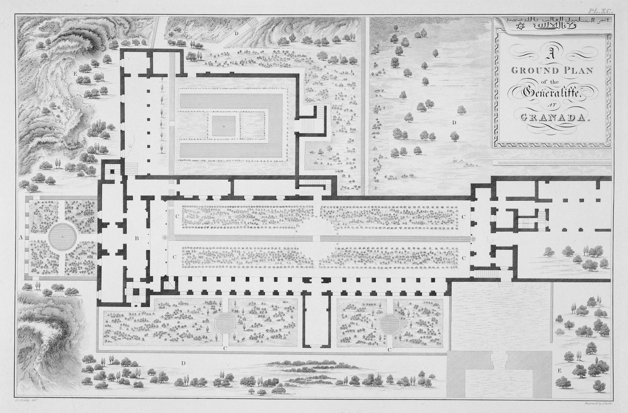 Plano del jardín del Generalife, Granada, de 