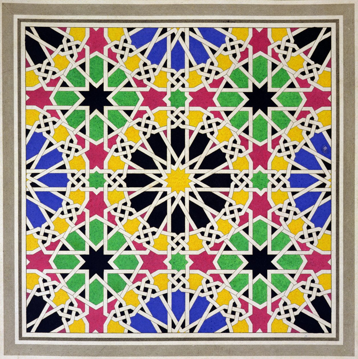 Ornamento de mosaico en el lado sur del Patio de los Leones, Alhambra, de 
