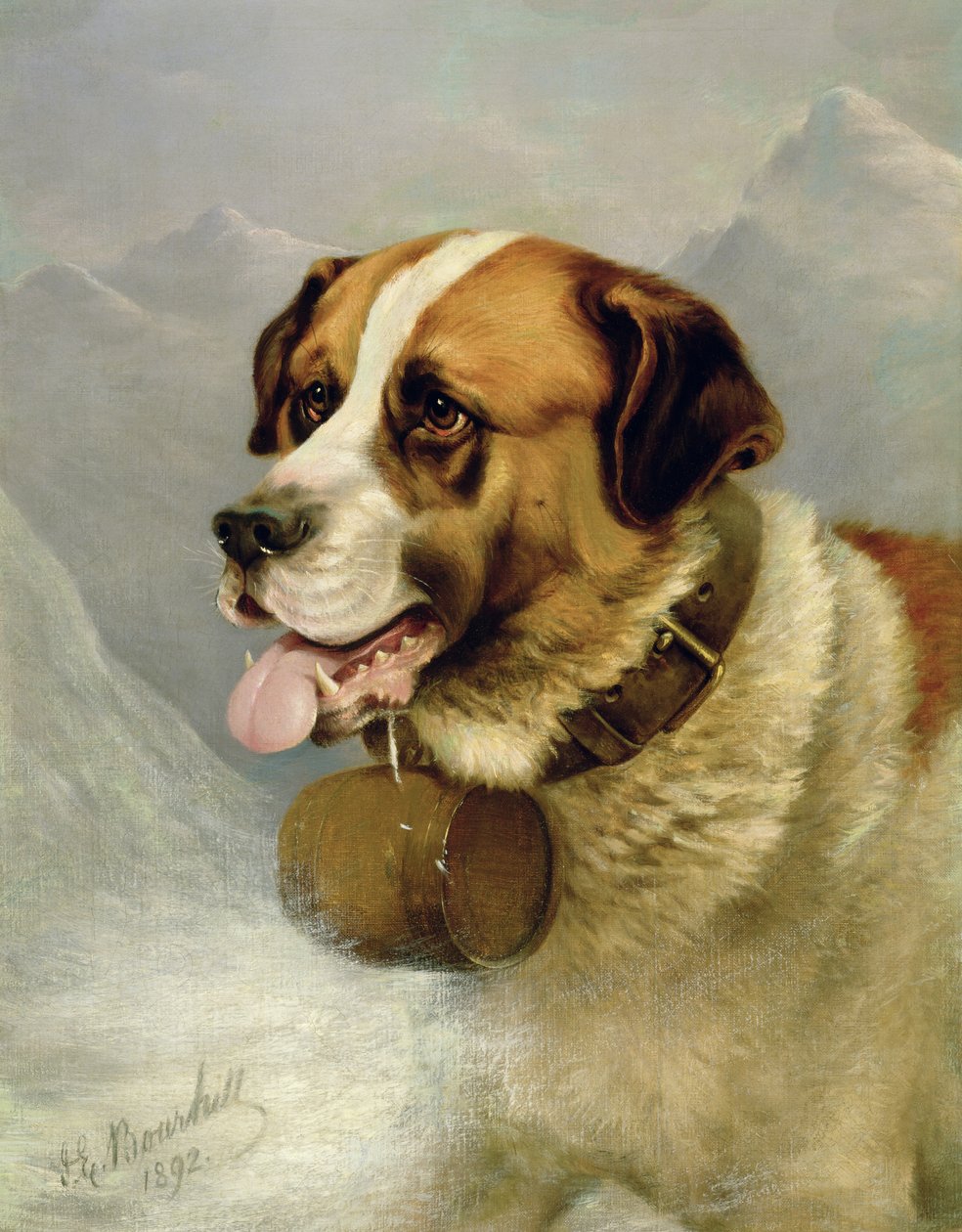 Retrato de un San Bernardo en un paisaje alpino de James E. Bourhill