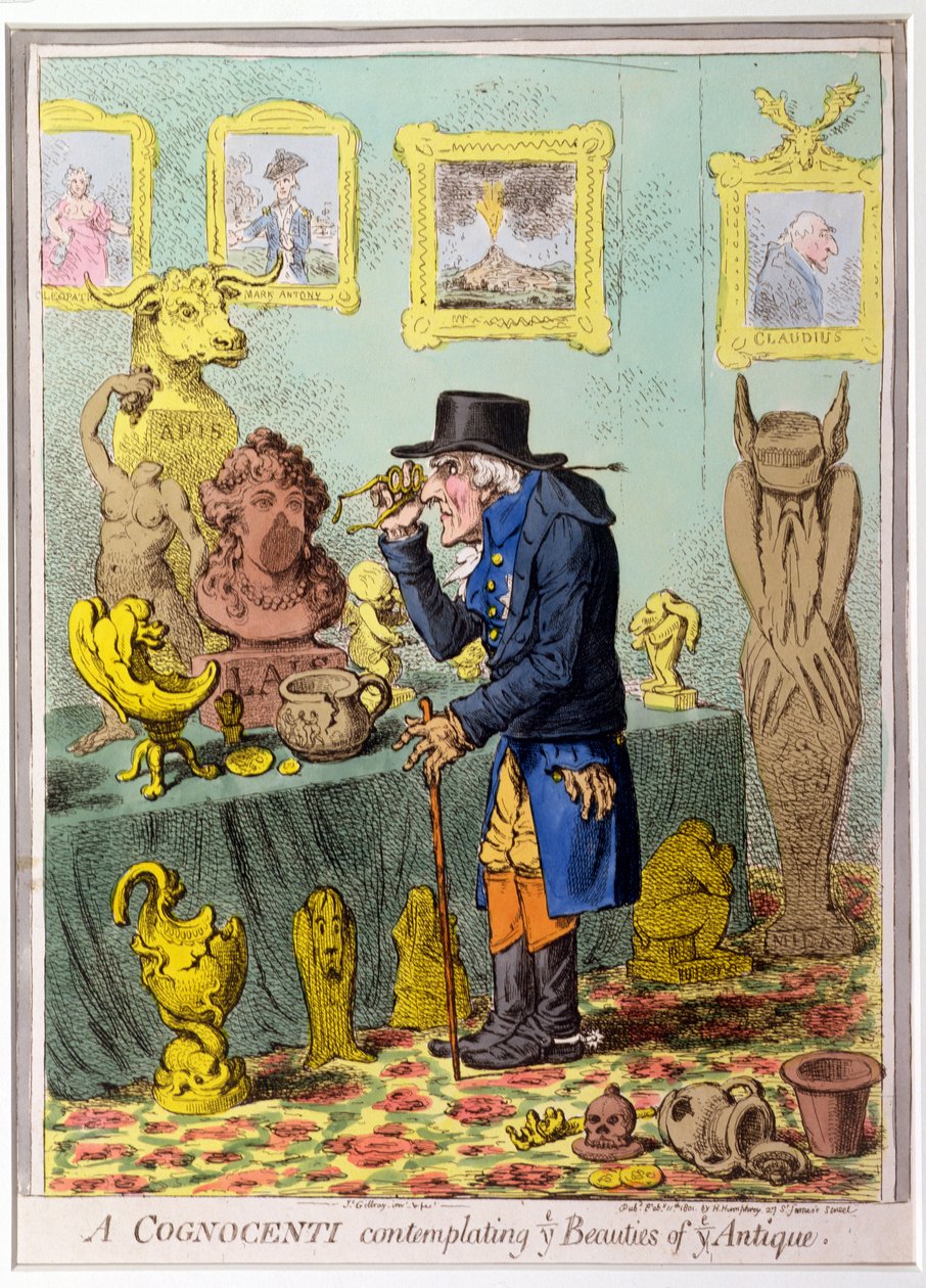 Un conocedor contemplando las bellezas del antiguo, publicado por Hannah Humphrey en 1801 de James Gillray